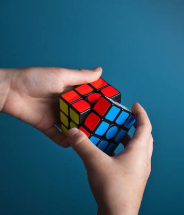 red and blue rubiks standard cube