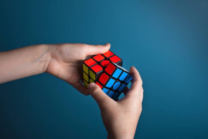 red and blue rubiks standard cube