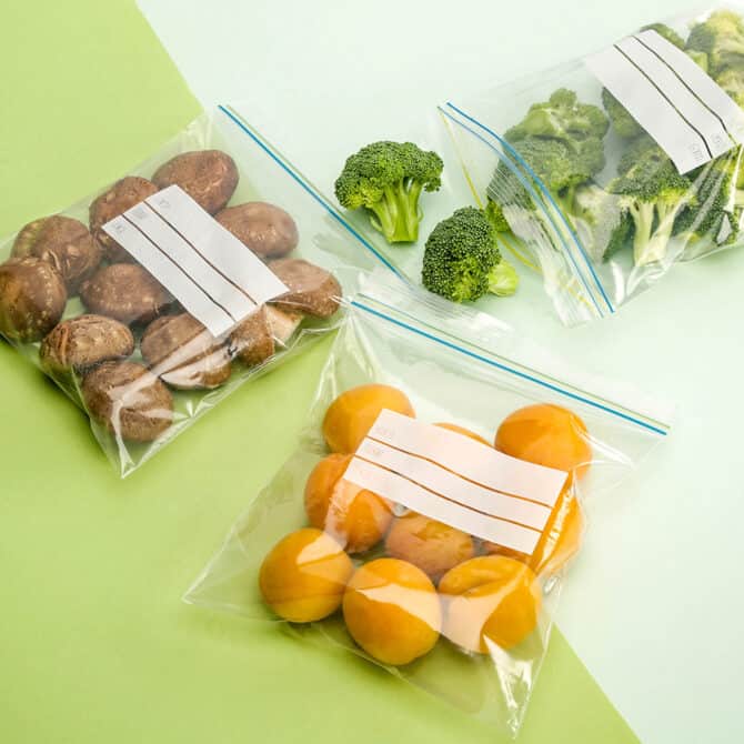Ziplock bags with snacks and vegetables