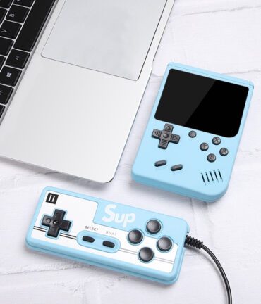 blue retro game box and game pad