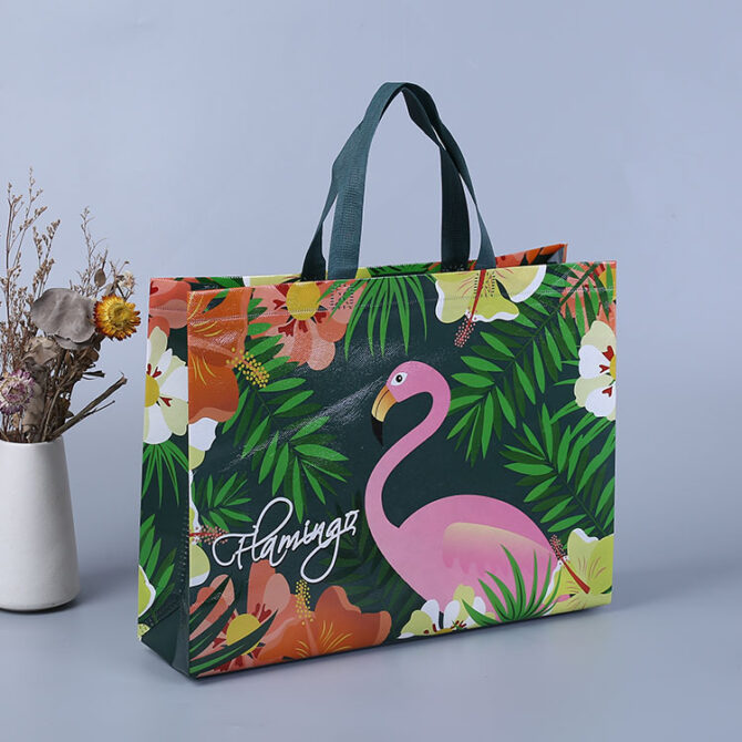 green flamingo party souvenir bag