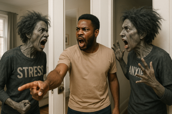 man confronting stress and anxiety