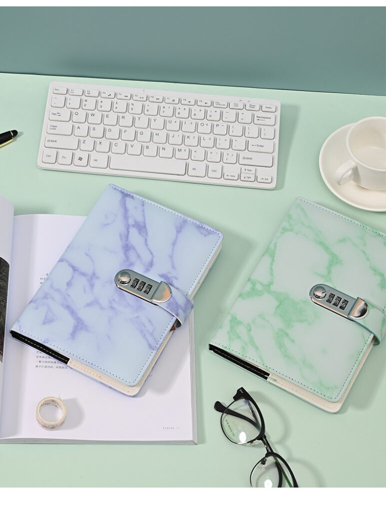 purple and green marble diary